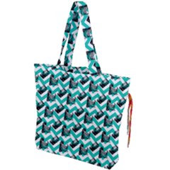 Vintage Camera Chevron Aqua Drawstring Tote Bag by snowwhitegirl