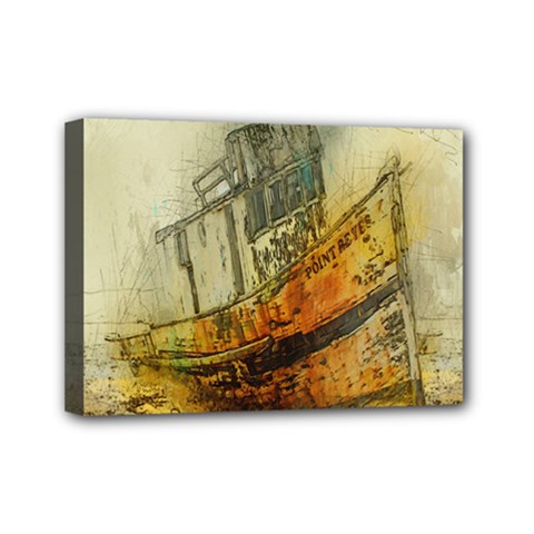 Boat Old Fisherman Mar Ocean Mini Canvas 7  X 5  (stretched) by Simbadda