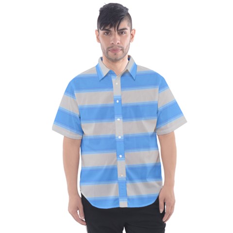 Bold Stripes Bright Blue Pattern Men s Short Sleeve Shirt by BrightVibesDesign
