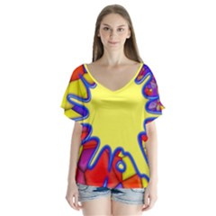 Embroidery Dab Color Spray V-neck Flutter Sleeve Top by Simbadda