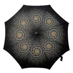 Fractal Mandala Feathers Grey Hook Handle Umbrellas (medium) by Simbadda