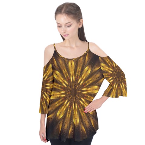 Mandala Gold Golden Fractal Flutter Tees by Simbadda