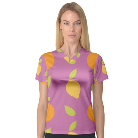 Seamlessly Pattern Fruits Fruit V-neck Sport Mesh Tee by Nexatart