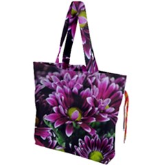 Maroon And White Mums Drawstring Tote Bag by bloomingvinedesign