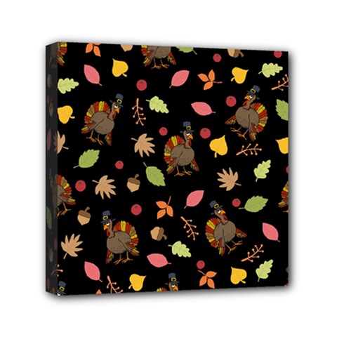 Thanksgiving Turkey Pattern Mini Canvas 6  X 6  (stretched) by Valentinaart