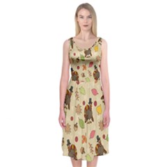 Thanksgiving Turkey Pattern Midi Sleeveless Dress by Valentinaart