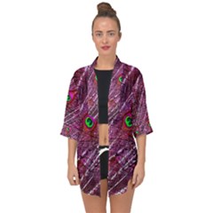 Peacock Feathers Color Plumage Open Front Chiffon Kimono by Sapixe