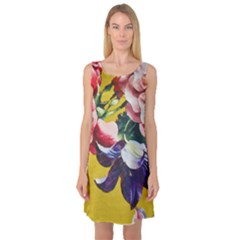 Textile Printing Flower Rose Cover Sleeveless Satin Nightdress by Sapixe
