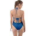 Quebec French Royal Fleur De Lys Elegant Pattern Blue Blue Quebec Fleur De Lys Pattern Blue Halter Cut-Out One Piece Swimsuit View2