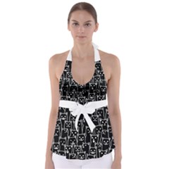 Funny Cat Pattern Organic Style Minimalist On Black Background Babydoll Tankini Top by genx