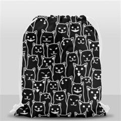 Funny Cat Pattern Organic Style Minimalist On Black Background Drawstring Bag (small) by genx