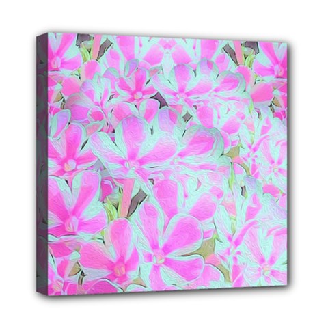 Hot Pink And White Peppermint Twist Flower Petals Mini Canvas 8  X 8  (stretched) by myrubiogarden
