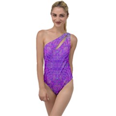 Hot Pink And Purple Abstract Branch Pattern To One Side Swimsuit by myrubiogarden