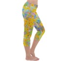 Pretty Yellow And Red Flowers With Turquoise Capri Yoga Leggings View3