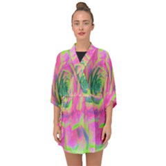 Lime Green And Pink Succulent Sedum Rosette Half Sleeve Chiffon Kimono by myrubiogarden