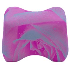 Perfect Hot Pink And Light Blue Rose Detail Velour Head Support Cushion by myrubiogarden