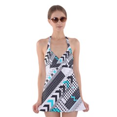 Green Geometric Abstract Halter Dress Swimsuit  by Mariart