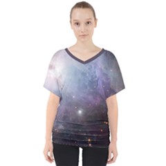 Orion Nebula Pastel Violet Purple Turquoise Blue Star Formation V-neck Dolman Drape Top by genx