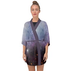 Orion Nebula Pastel Violet Purple Turquoise Blue Star Formation Half Sleeve Chiffon Kimono by genx