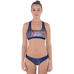 Lagoon Nebula Interstellar Cloud Pastel Pink, Turquoise And Yellow Stars Cross Back Hipster Bikini Set by genx