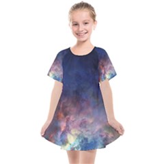 Lagoon Nebula Interstellar Cloud Pastel Pink, Turquoise And Yellow Stars Kids  Smock Dress by genx