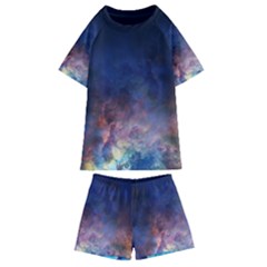 Lagoon Nebula Interstellar Cloud Pastel Pink, Turquoise And Yellow Stars Kids  Swim Tee And Shorts Set by genx