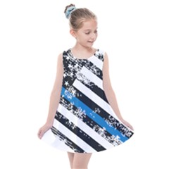 Usa Flag The Thin Blue Line I Back The Blue Usa Flag Grunge On White Background Kids  Summer Dress by snek