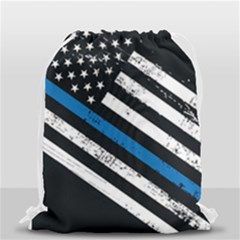 Usa Flag The Thin Blue Line I Back The Blue Usa Flag Grunge On Black Background Drawstring Bag (small) by snek