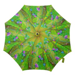 Hot Pink Abstract Rose Of Sharon On Bright Yellow Hook Handle Umbrellas (small) by myrubiogarden