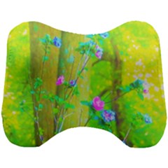 Hot Pink Abstract Rose Of Sharon On Bright Yellow Head Support Cushion by myrubiogarden