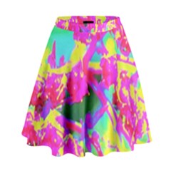 Psychedelic Succulent Sedum Turquoise And Yellow High Waist Skirt by myrubiogarden