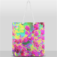 Psychedelic Succulent Sedum Turquoise And Yellow Full Print Rope Handle Tote (large) by myrubiogarden