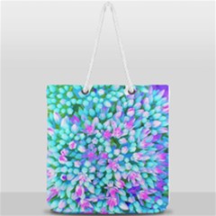 Blue And Hot Pink Succulent Sedum Flowers Detail Full Print Rope Handle Tote (large) by myrubiogarden