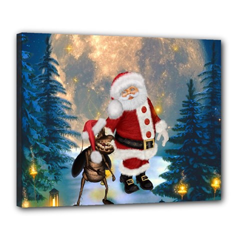 Merry Christmas, Santa Claus With Funny Cockroach In The Night Canvas 20  X 16  (stretched) by FantasyWorld7