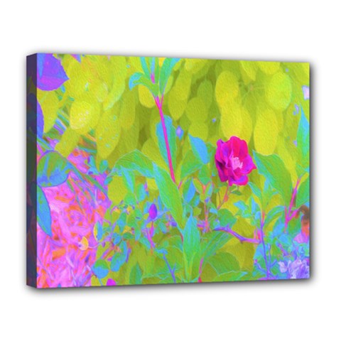 Red Rose With Stunning Golden Yellow Garden Foliage Canvas 14  X 11  (stretched) by myrubiogarden