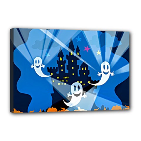 Halloween Ghosts Haunted House Canvas 18  X 12  (stretched) by Wegoenart