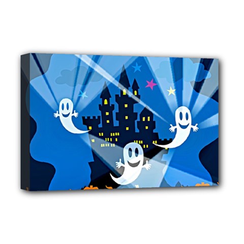 Halloween Ghosts Haunted House Deluxe Canvas 18  X 12  (stretched) by Wegoenart