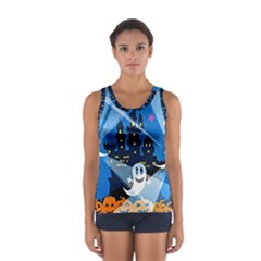 Halloween Ghosts Haunted House Sport Tank Top  by Wegoenart