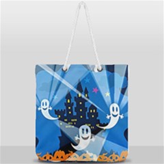 Halloween Ghosts Haunted House Full Print Rope Handle Tote (large) by Wegoenart