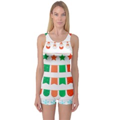 Christmas Bunting Banners Tassel One Piece Boyleg Swimsuit by Wegoenart