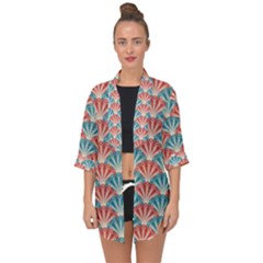 Seamless Patter Peacock Feathers Open Front Chiffon Kimono by Wegoenart