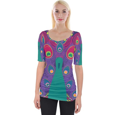 Peacock Bird Animal Feathers Wide Neckline Tee by Wegoenart
