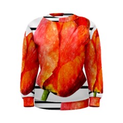 Red Tulip And Black Stripes Women s Sweatshirt by picsaspassion