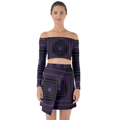 Fractal Square Modern Purple Off Shoulder Top With Skirt Set by Wegoenart