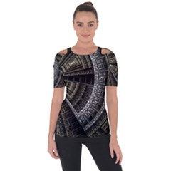 Fractal Circle Circular Geometry Shoulder Cut Out Short Sleeve Top by Wegoenart