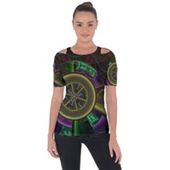Fractal Threads Colorful Pattern Shoulder Cut Out Short Sleeve Top by Wegoenart