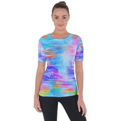 Background Drips Fluid Colorful Shoulder Cut Out Short Sleeve Top by Wegoenart