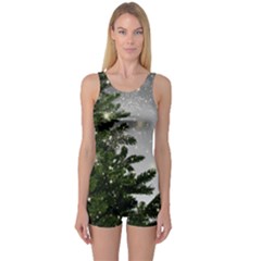 Christmas Fir Tree Mockup Star One Piece Boyleg Swimsuit by Wegoenart