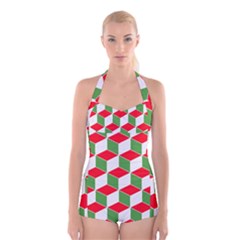 Christmas Abstract Background Boyleg Halter Swimsuit  by Wegoenart