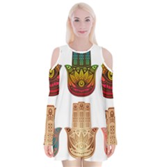 Evil Eye Protection Charm Colorful Velvet Long Sleeve Shoulder Cutout Dress by Wegoenart